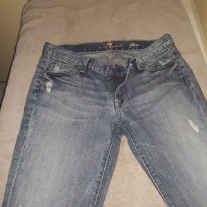 7 For All M Distressed Denim Womens Boot Cut Jeans